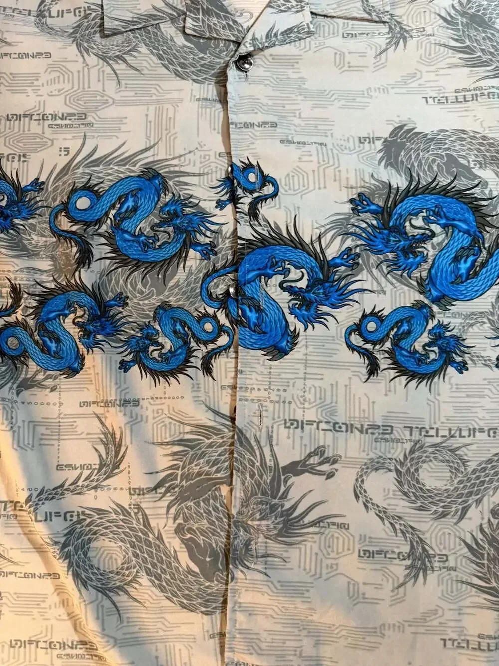 Vintage Street Culture Blue Dragon All Over Print Button Down Shirt XL